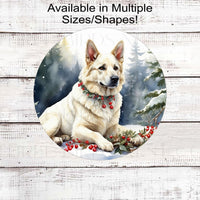 A beautiful white German Shepherd in a Winter Scene