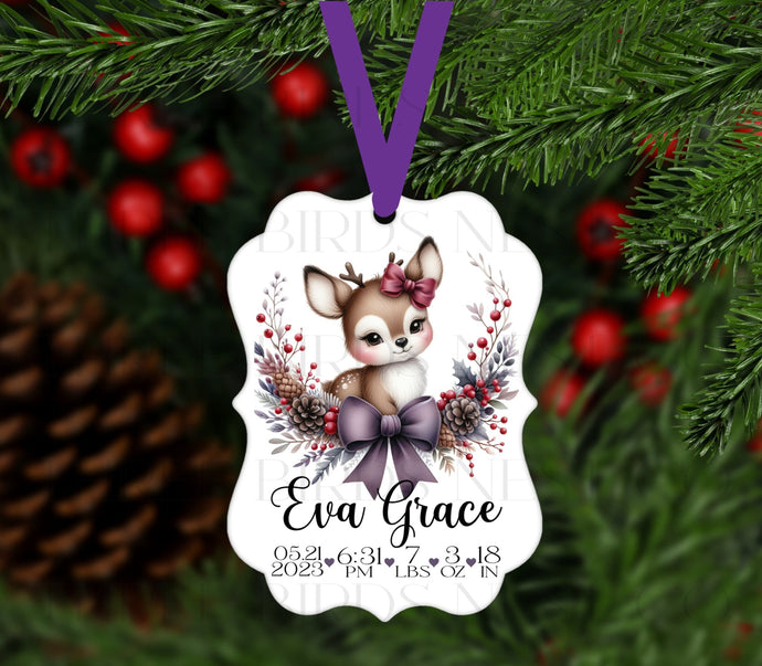 An adorable Christmas Ornament with a watercolor baby Reindeer