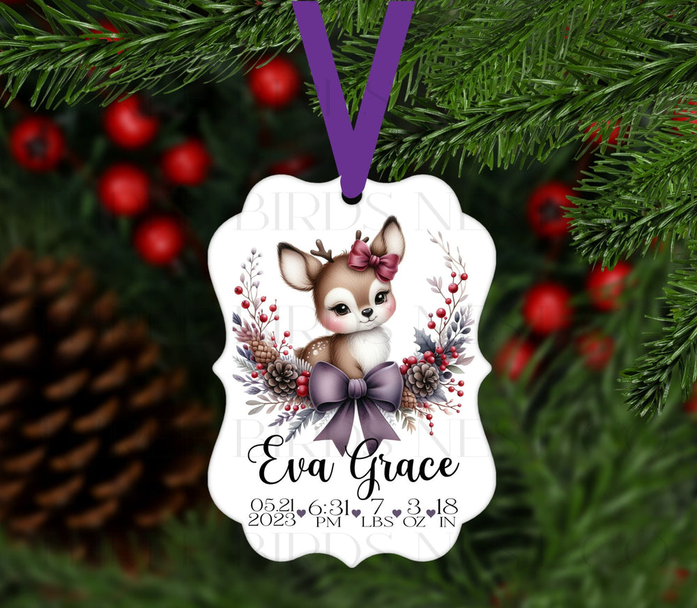 An adorable Christmas Ornament with a watercolor baby Reindeer