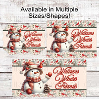 
              Snowman and Cardinal Wreath Sign - Snowman Welcome Sign - Winter Welcome - Welcome Friends
            