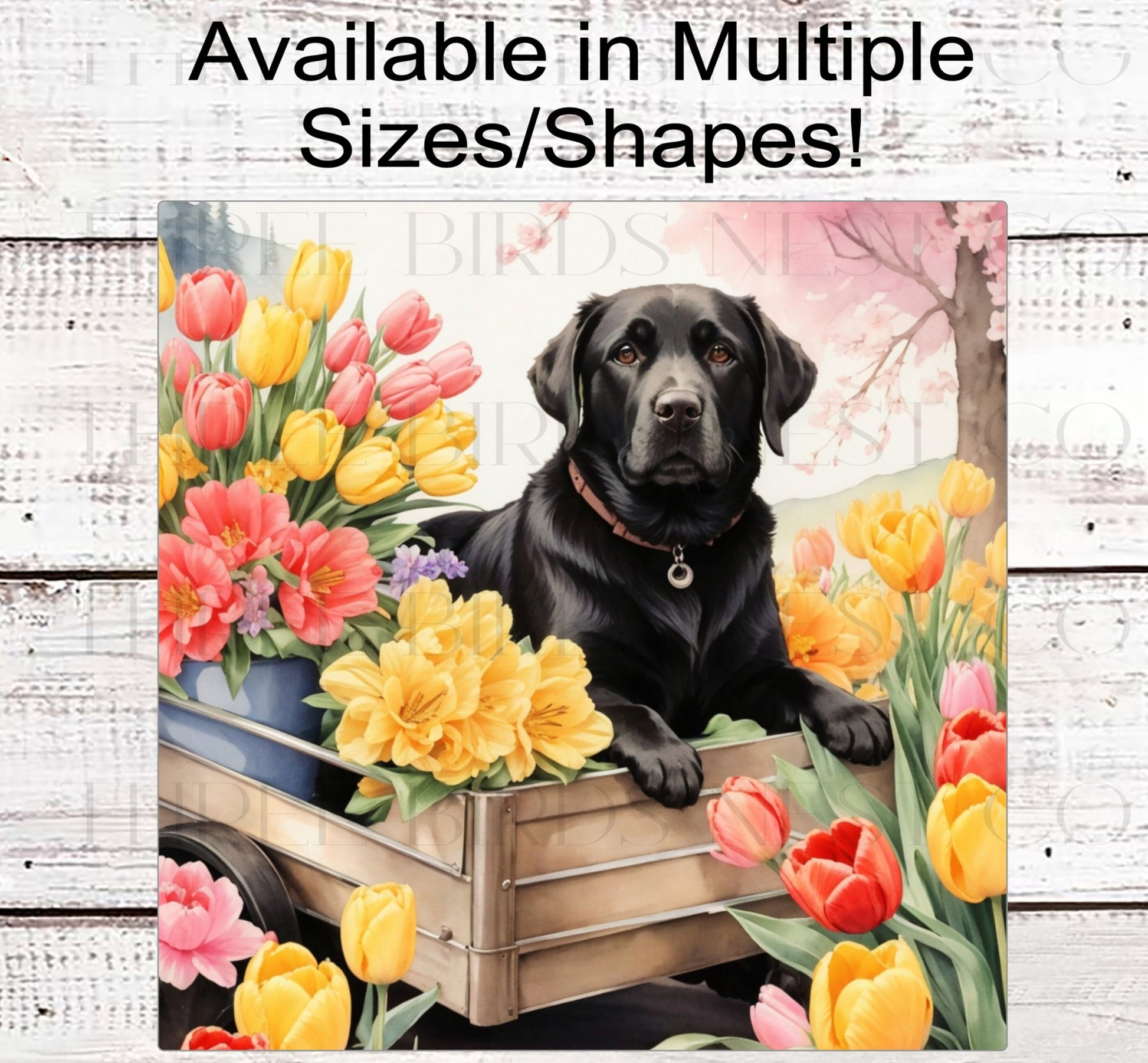 Spring Dog Wreath Sign - Black Labrador Retriever Dog - Floral Wreath Sign
