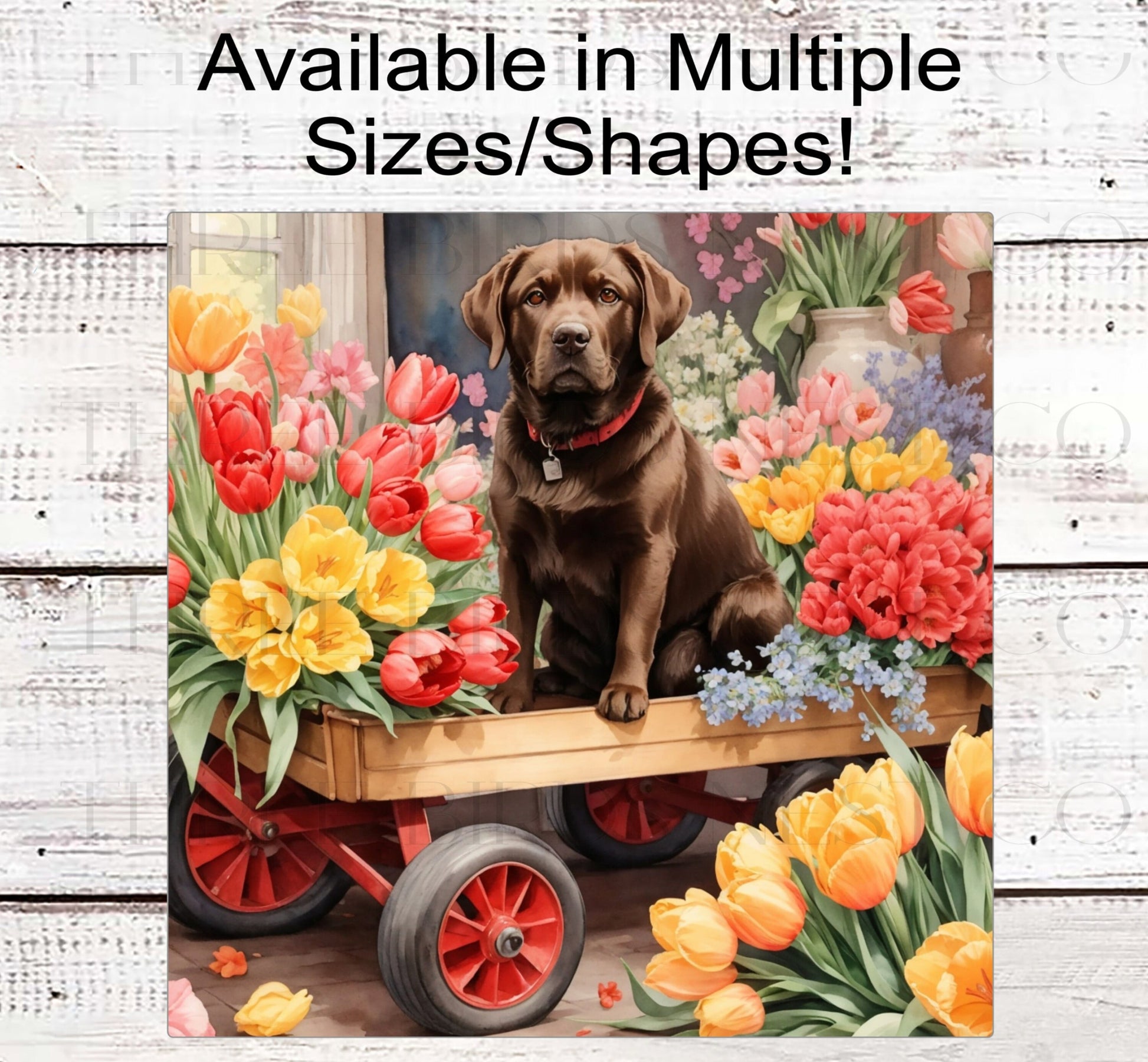 Spring Dog Wreath Sign - Chocolate Labrador Retriever Dog - Floral Wreath Sign