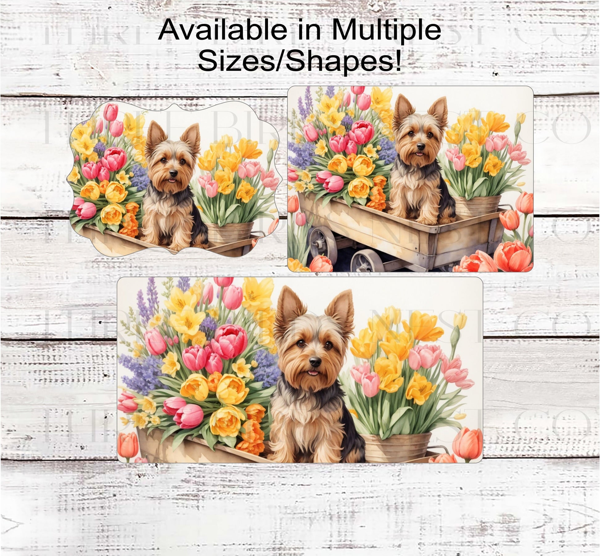 Spring Dog Wreath Sign - Yorkshire Terrier Dog - Floral Wreath Sign