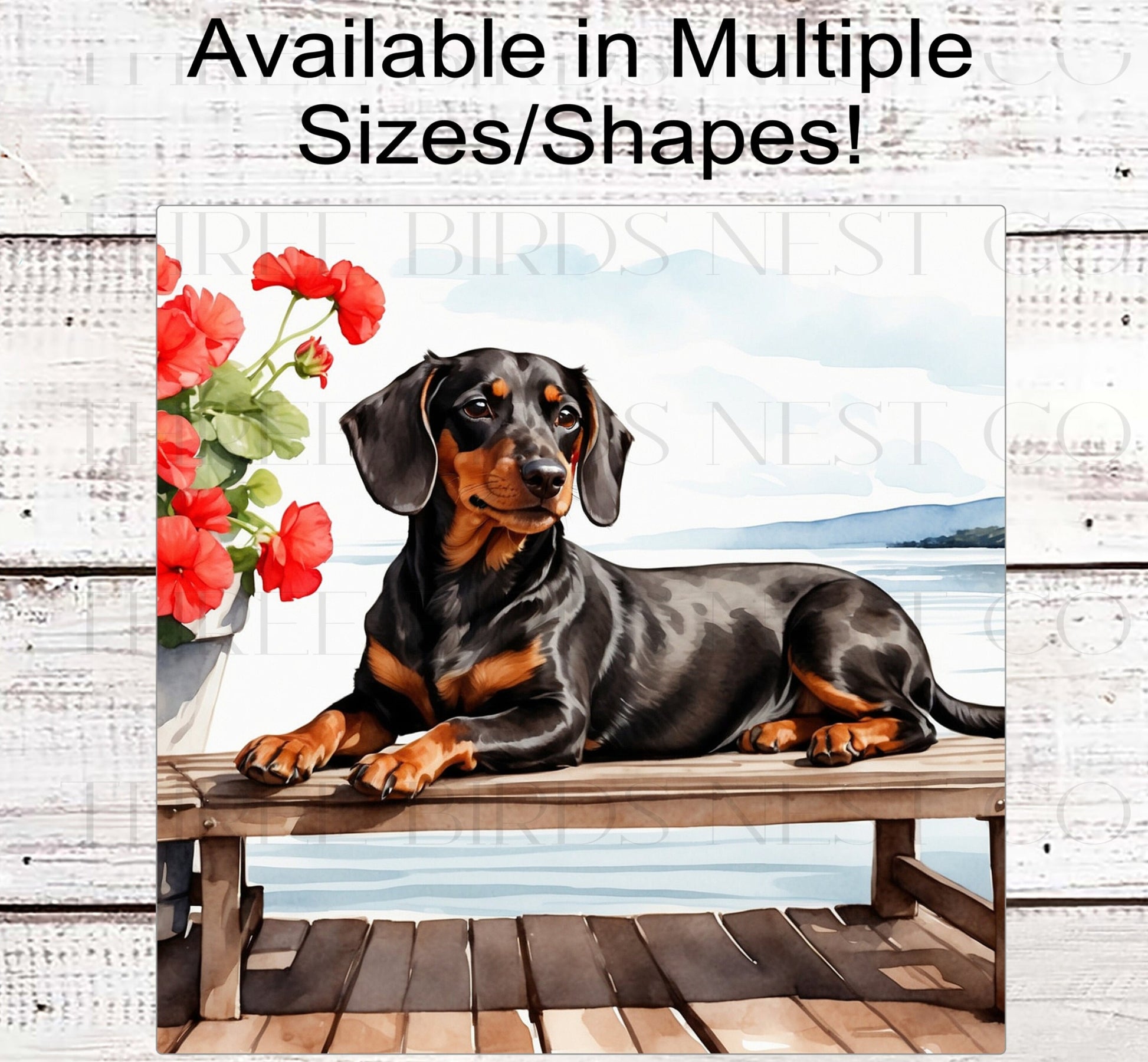 Dog Wreath Sign - Black Dachshund Dog - Lake House - Floral Wreath Sign
