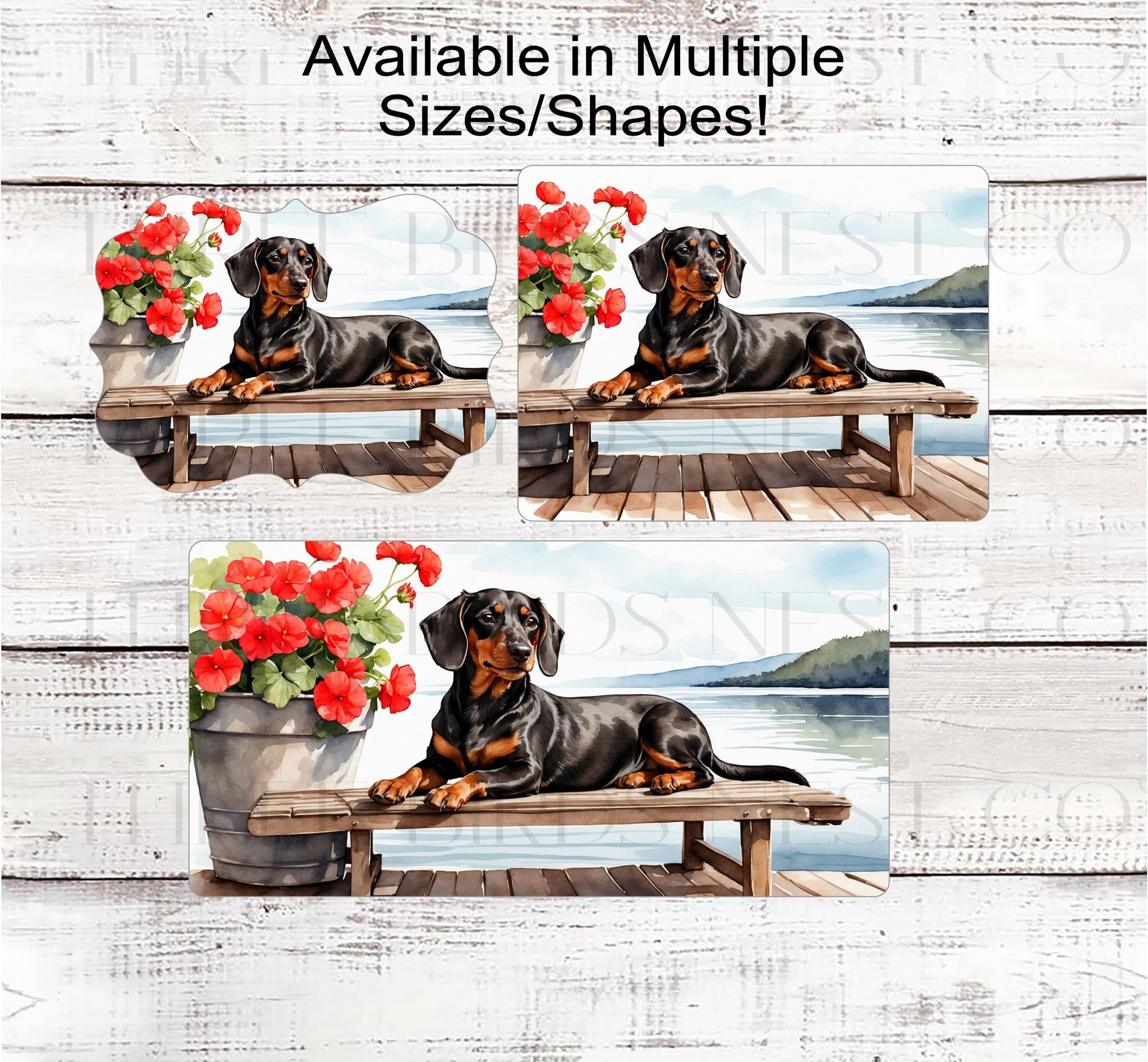 Dog Wreath Sign - Black Dachshund Dog - Lake House - Floral Wreath Sign