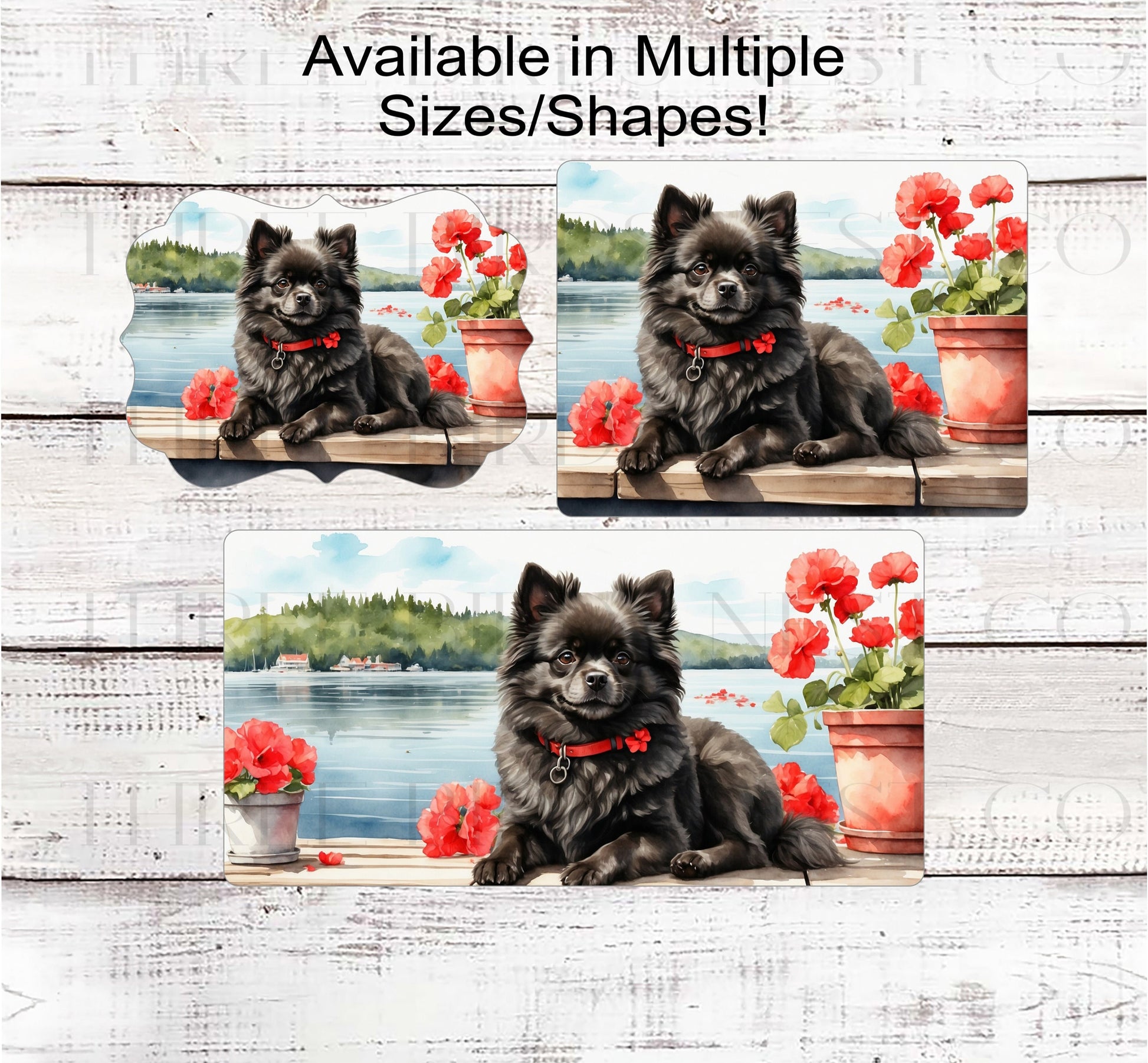 Dog Wreath Sign - Black Pomeranian Dog - Lake House - Floral Wreath Sign