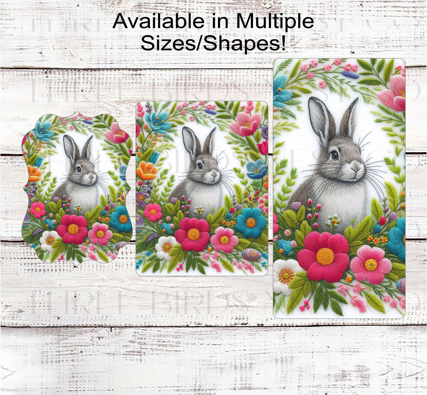 Easter Wreath Signs - Bunny Rabbit - Faux Embroidery - Spring Flowers - Floral Wreath Sign