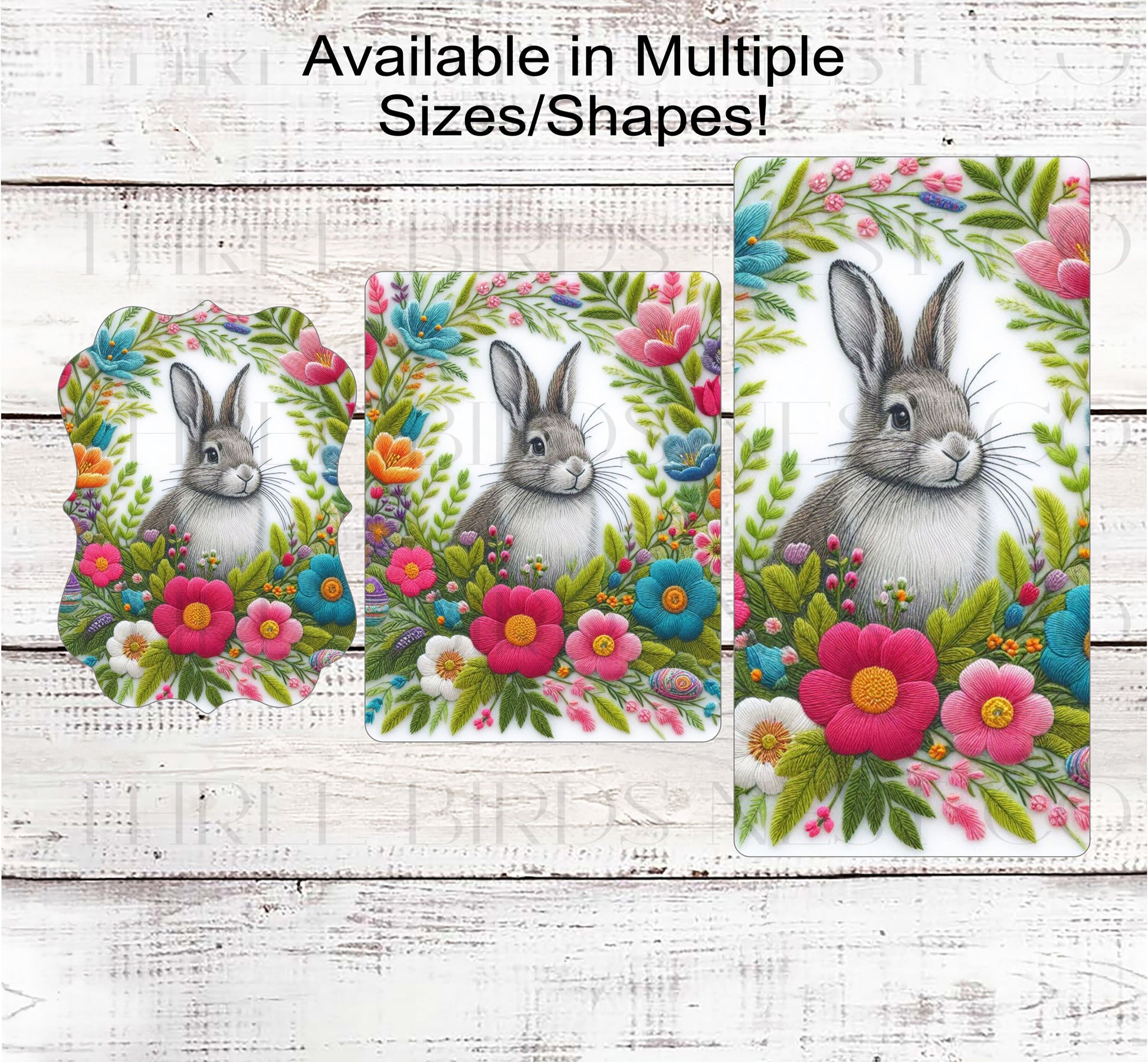 Easter Wreath Signs - Bunny Rabbit - Faux Embroidery - Spring Flowers - Floral Wreath Sign