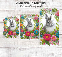 
              Easter Wreath Signs - Bunny Rabbit - Faux Embroidery - Spring Flowers - Floral Wreath Sign
            