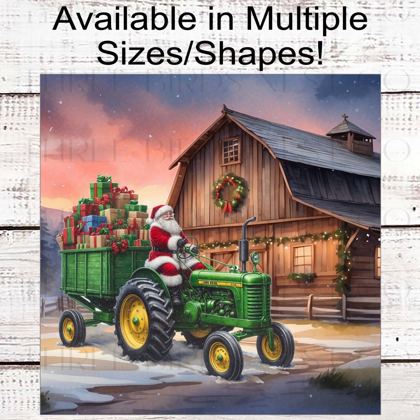 Christmas Tractor Wreath Sign - Santa Claus - Farmhouse Barn Sign - Rustic Christmas Sign