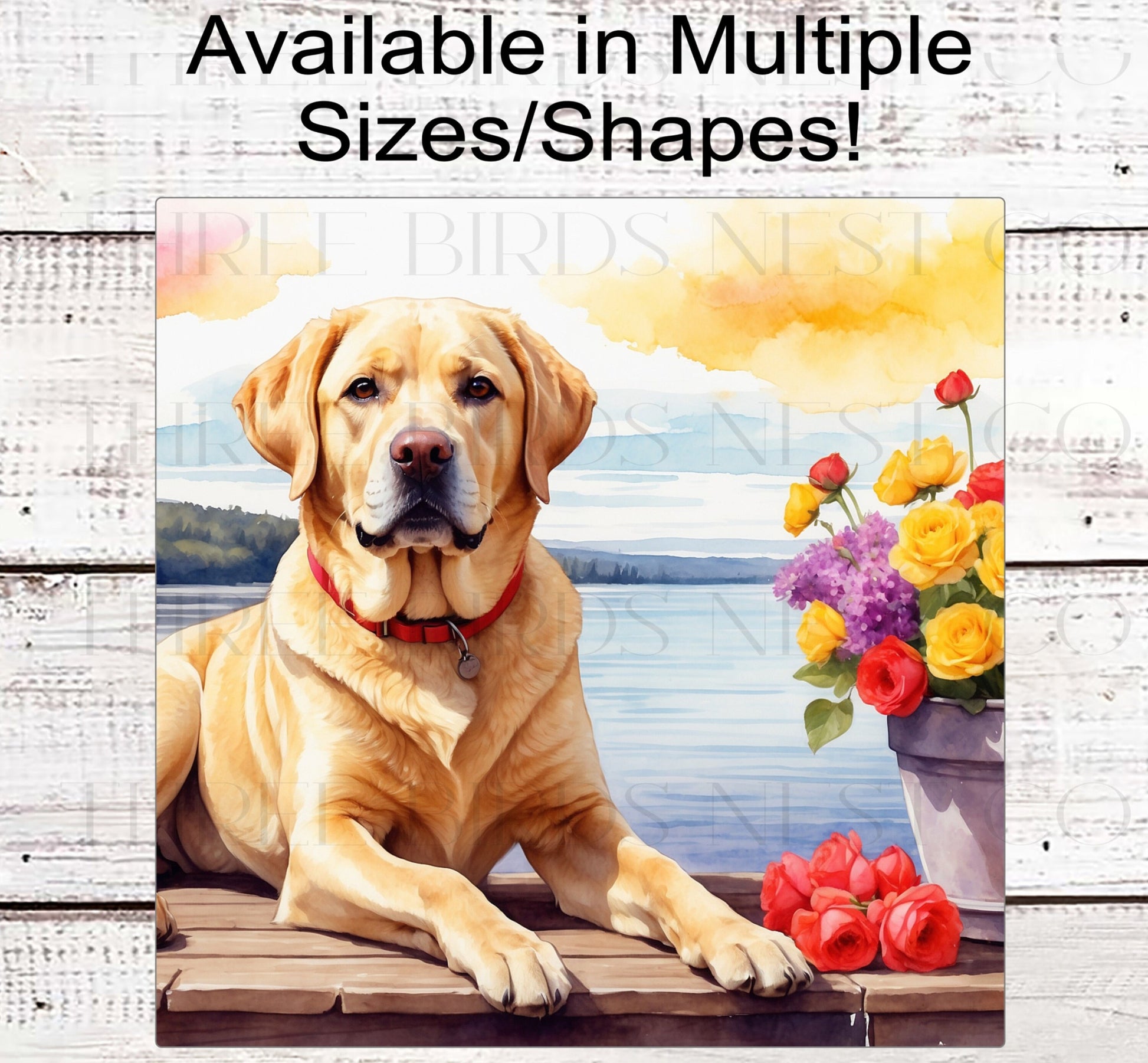 Dog Wreath Sign - Yellow Labrador Retriever Dog - Floral Wreath Sign - Lake House