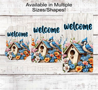 
              Welcome Wreath Sign - Spring Flowers Sign - Bluebird Sign - Bird House Signs - Spring Wreath Signs - Everyday Sign
            