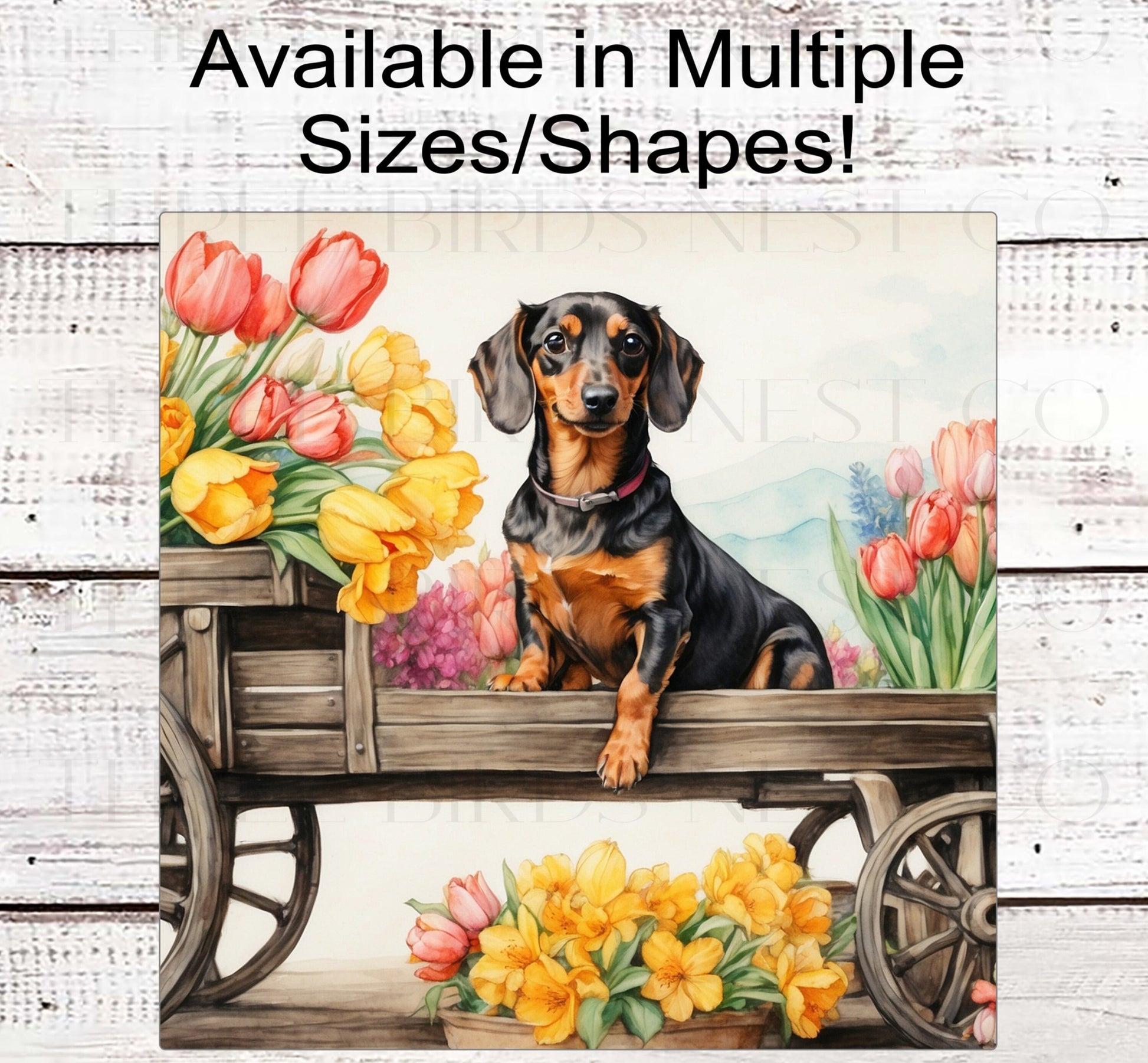 Dog Wreath Sign - Black Dachshund Dog - Floral Wreath Sign