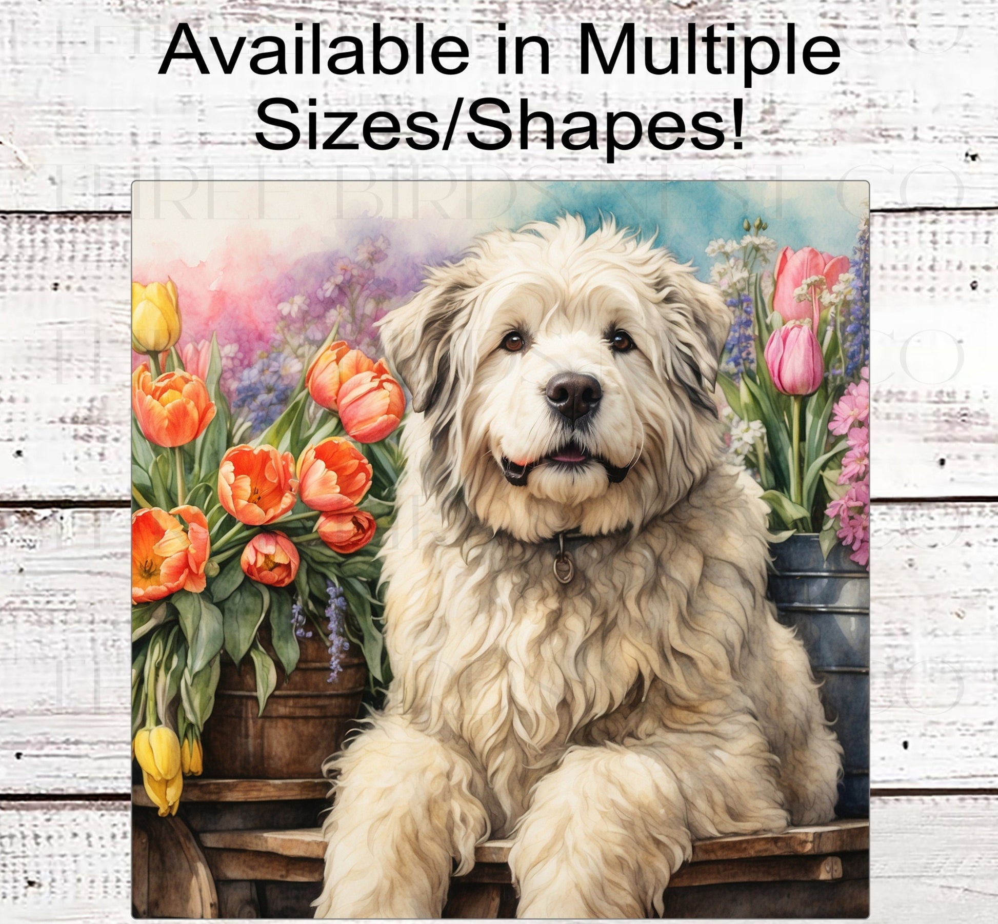 Spring Dog Wreath Sign - Old English Sheepdog - Floral Wreath Sign
