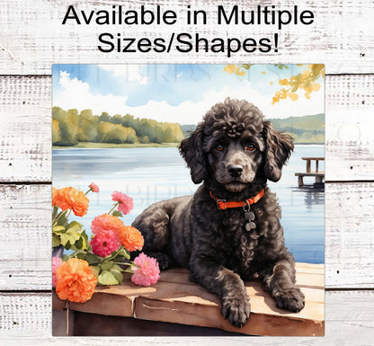 Spring Dog Wreath Sign - Poodle Dog - Floral Wreath Sign - Lake House
