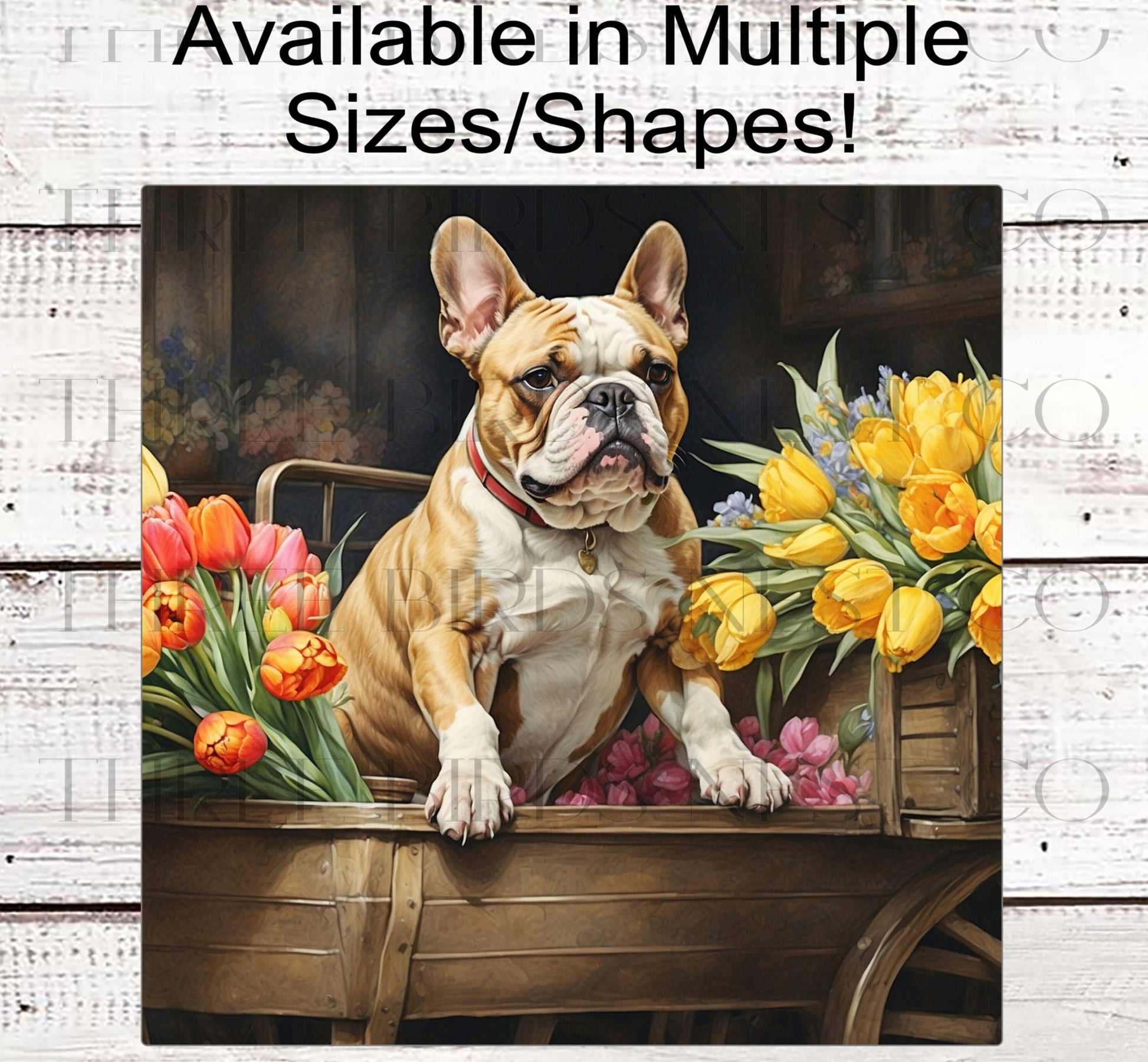 Dog Wreath Sign - French Bulldog - Frenchie Lover - Spring Flowers - Floral Wreath Sign