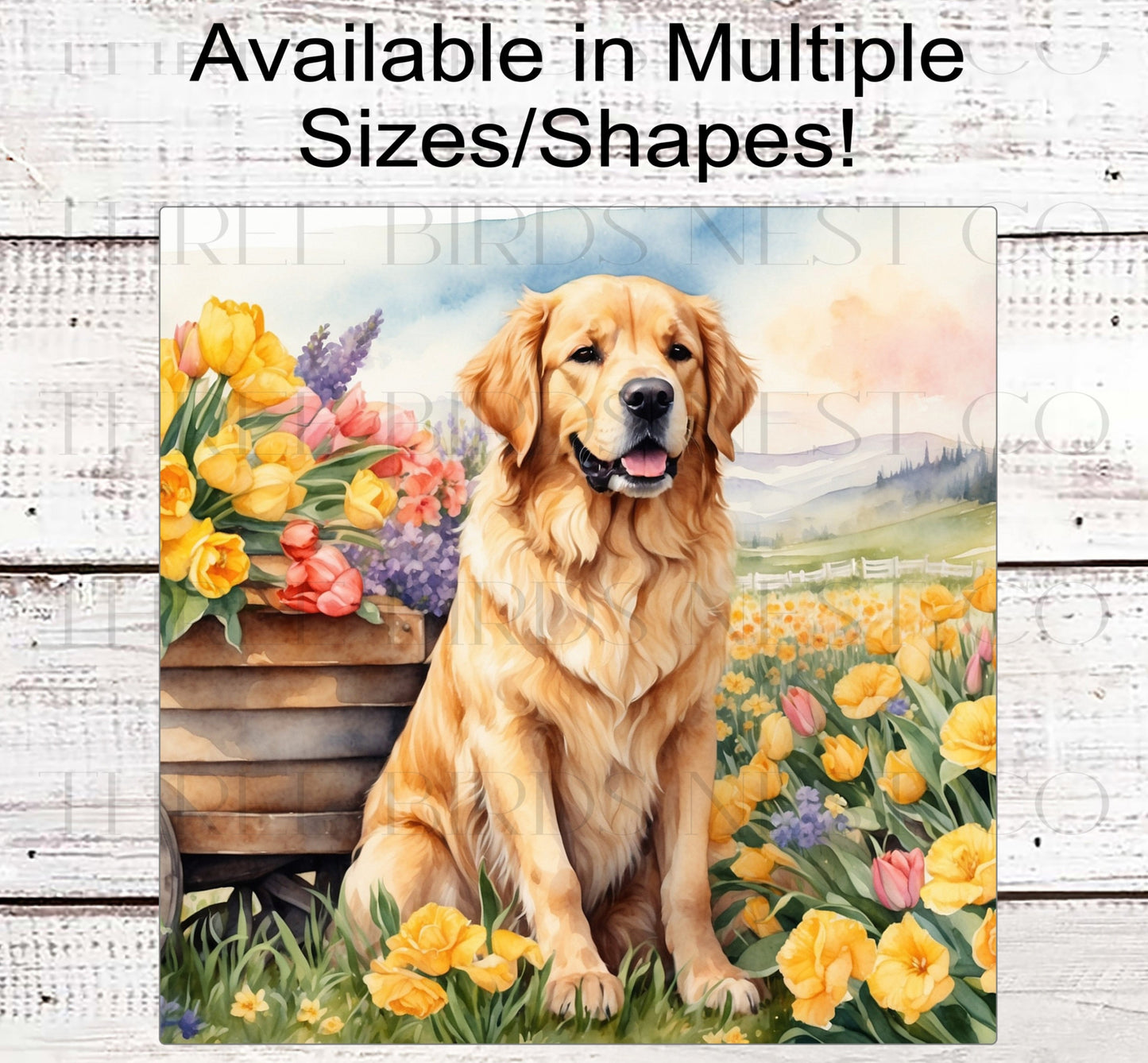 Spring Dog Wreath Sign - Golden Retriever Dog - Floral Wreath Sign