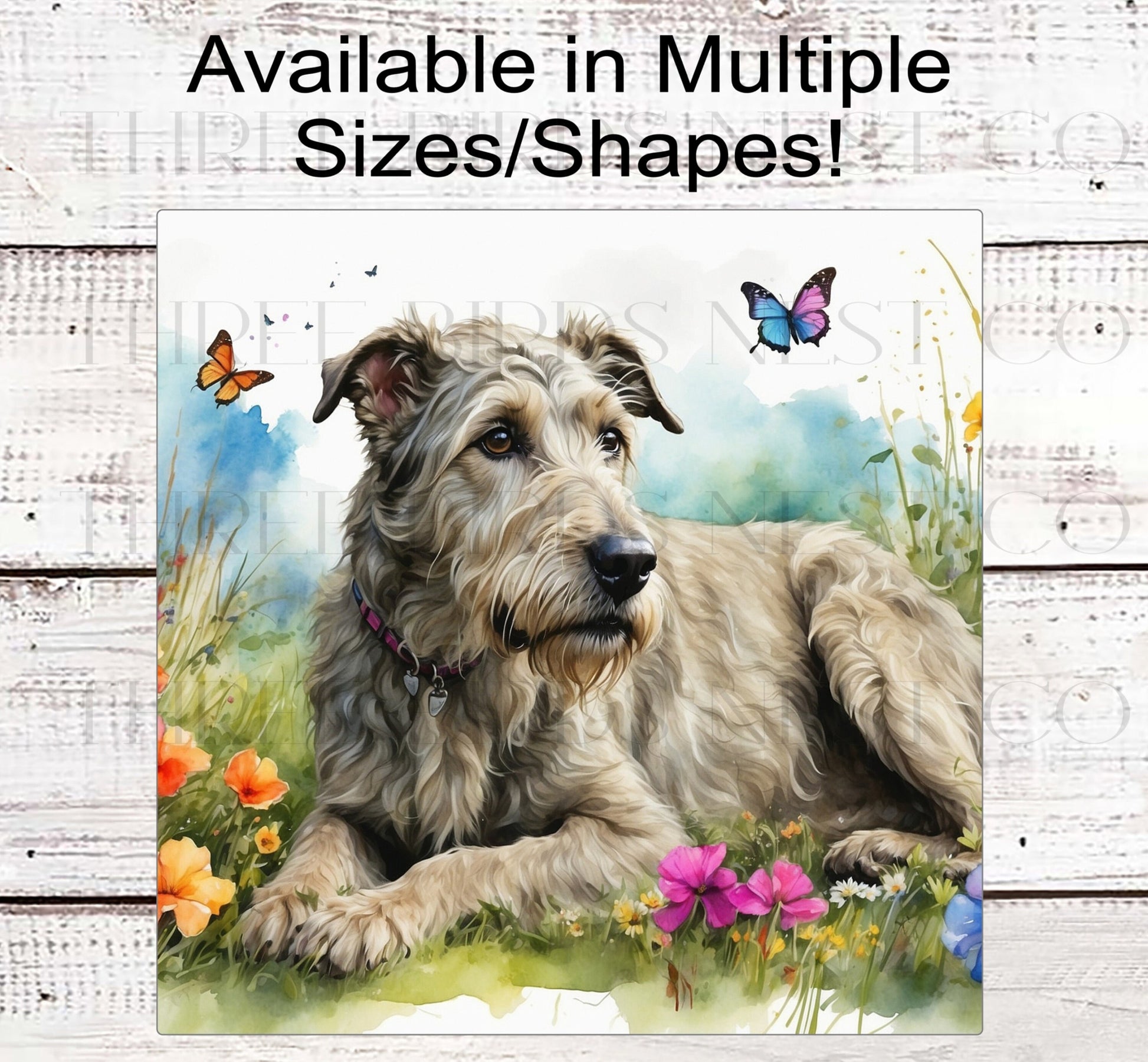 Spring Dog Wreath Sign - Irish Wolfhound Dog - Floral Wreath Sign