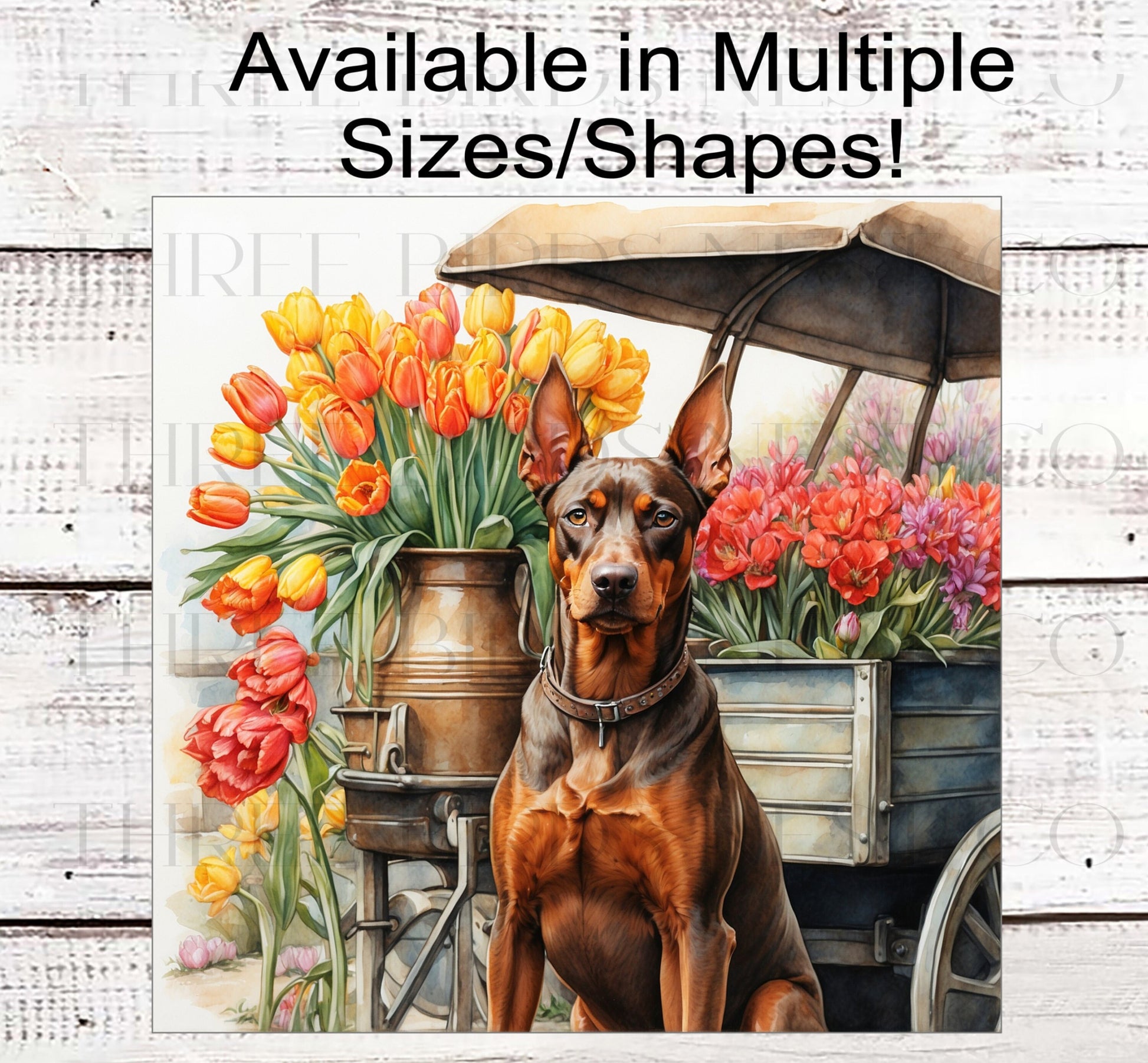 Spring Dog Wreath Sign - Red Doberman Pinscher Dog - Floral Wreath Sign
