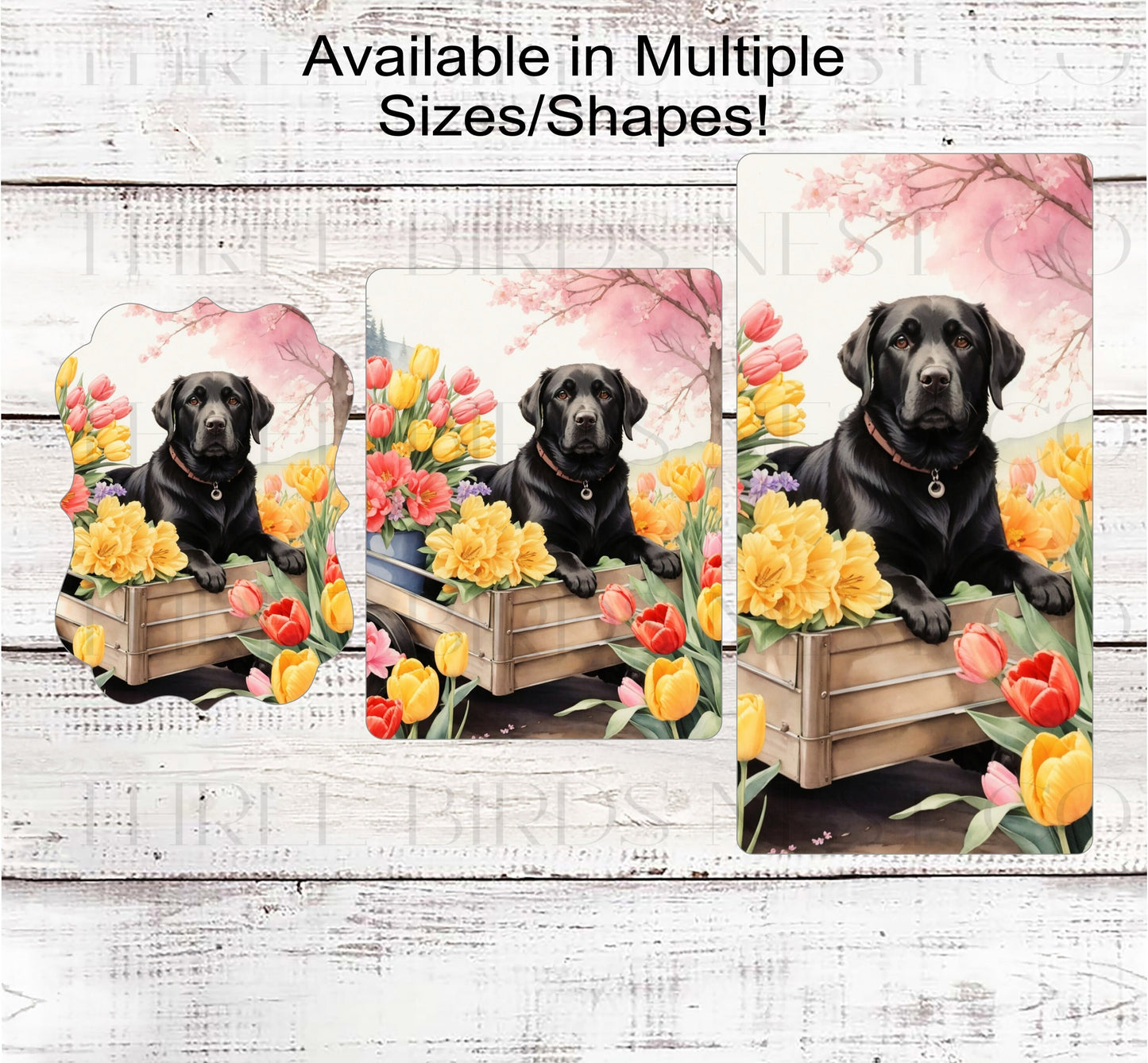 Spring Dog Wreath Sign - Black Labrador Retriever Dog - Floral Wreath Sign