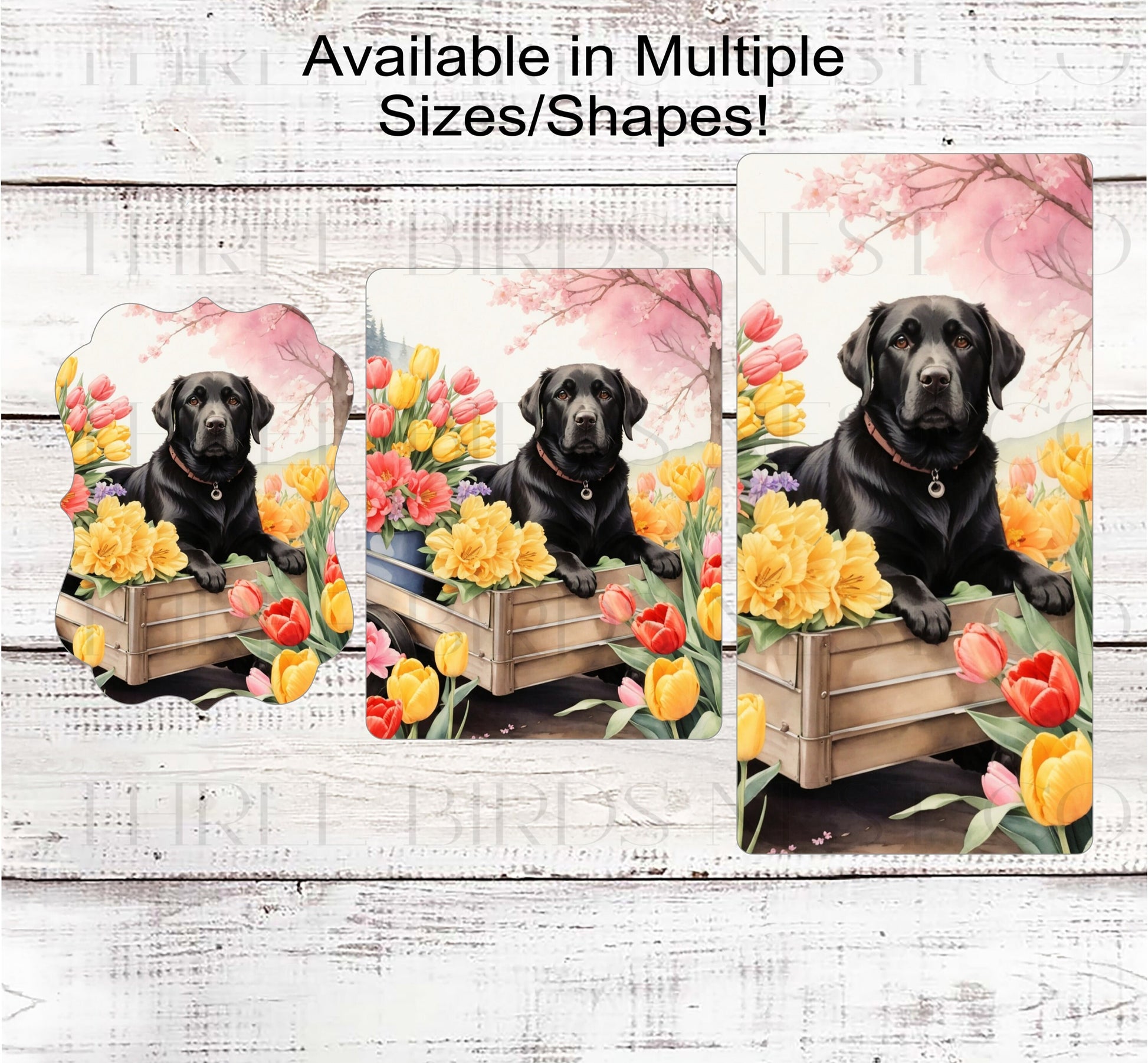 Spring Dog Wreath Sign - Black Labrador Retriever Dog - Floral Wreath Sign