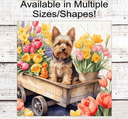 Spring Dog Wreath Sign - Yorkshire Terrier Dog - Floral Wreath Sign