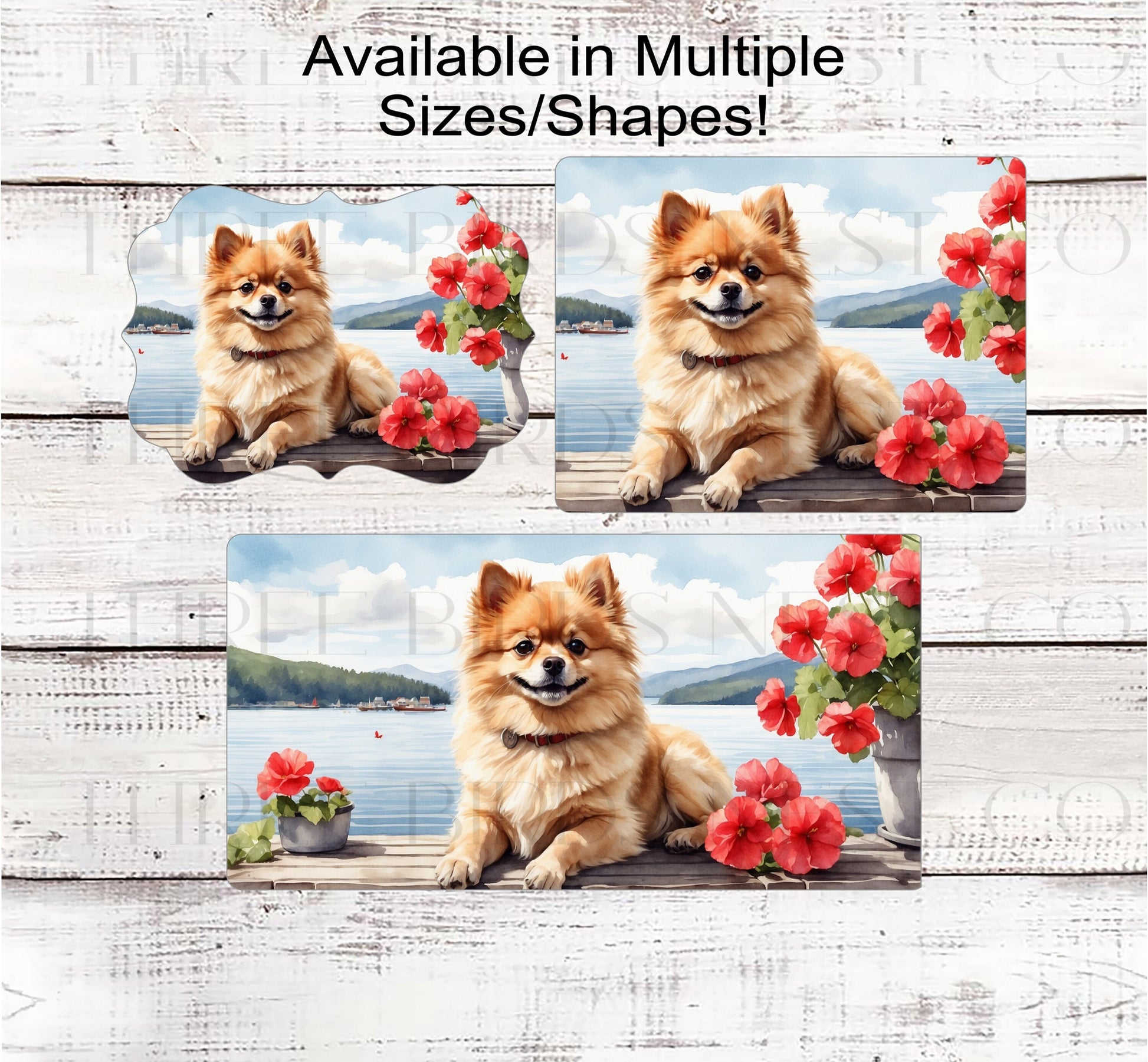 Dog Wreath Sign - Red Pomeranian Dog - Lake House - Floral Wreath Sign