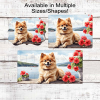 Dog Wreath Sign - Red Pomeranian Dog - Lake House - Floral Wreath Sign