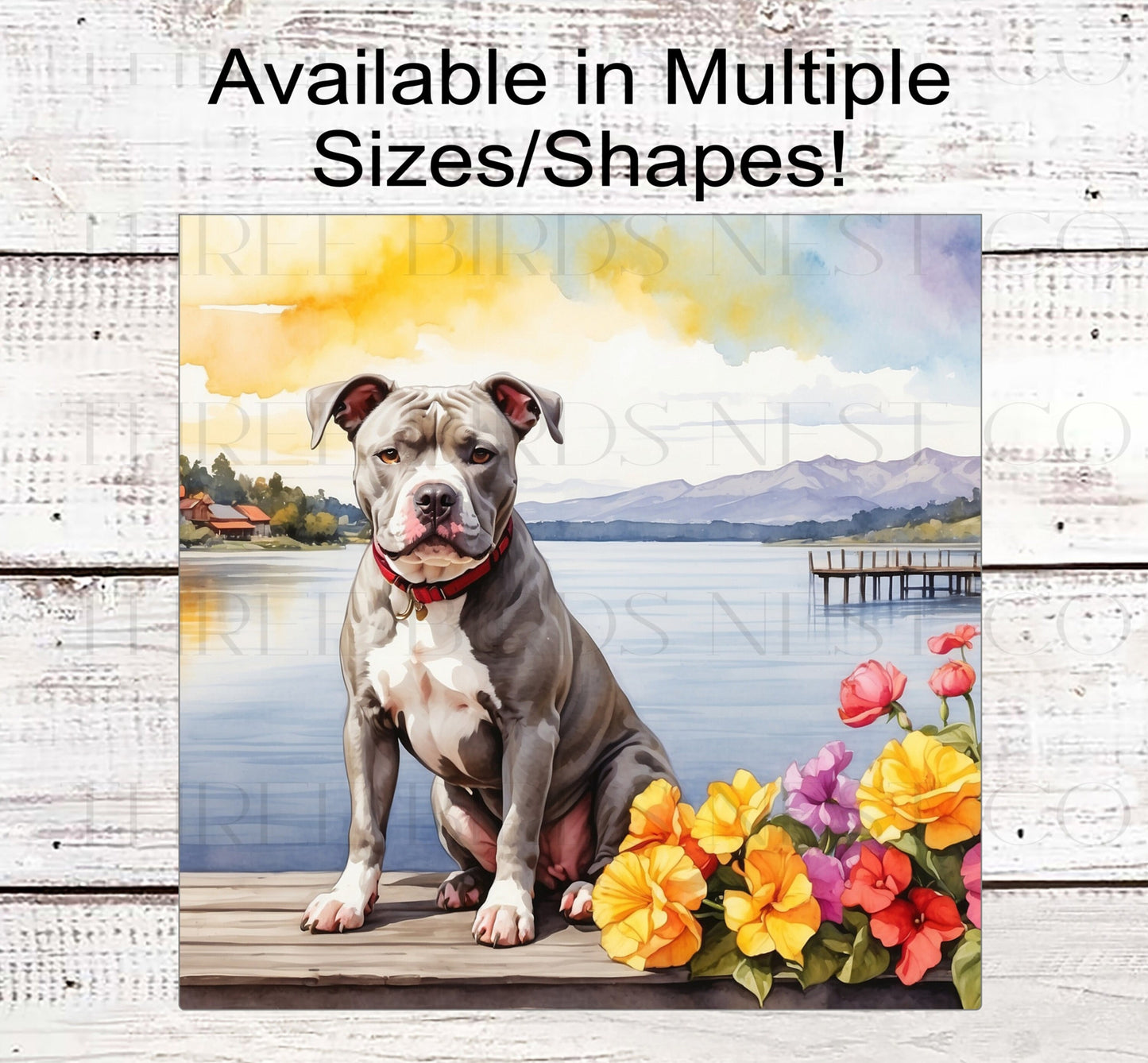 Dog Wreath Sign - Staffordshire Terrier Dog - Pit Bull Lover - Lake House - Floral Wreath Sign