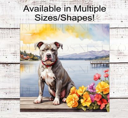Dog Wreath Sign - Staffordshire Terrier Dog - Pit Bull Lover - Lake House - Floral Wreath Sign