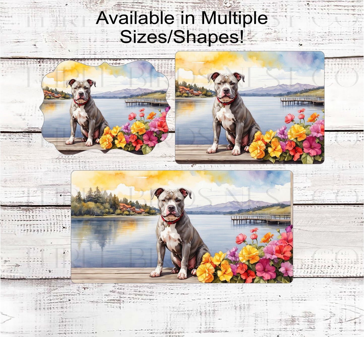 Dog Wreath Sign - Staffordshire Terrier Dog - Pit Bull Lover - Lake House - Floral Wreath Sign