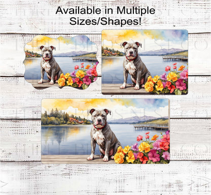 Dog Wreath Sign - Staffordshire Terrier Dog - Pit Bull Lover - Lake House - Floral Wreath Sign