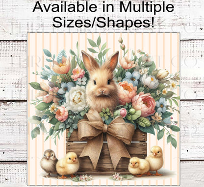Floral Easter Bunny Wreath Sign - Easter Chicks