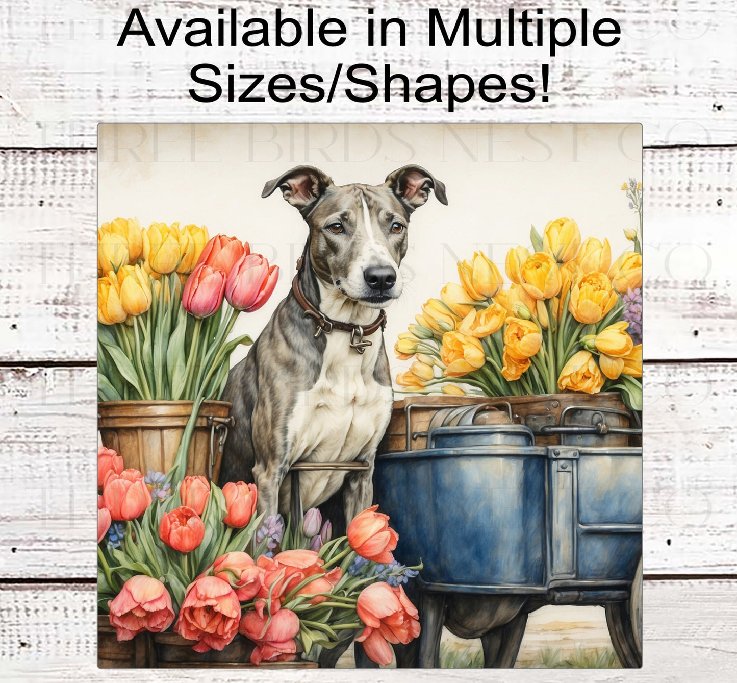 Spring Dog Wreath Sign - Greyhound Dog - Floral Wreath Sign