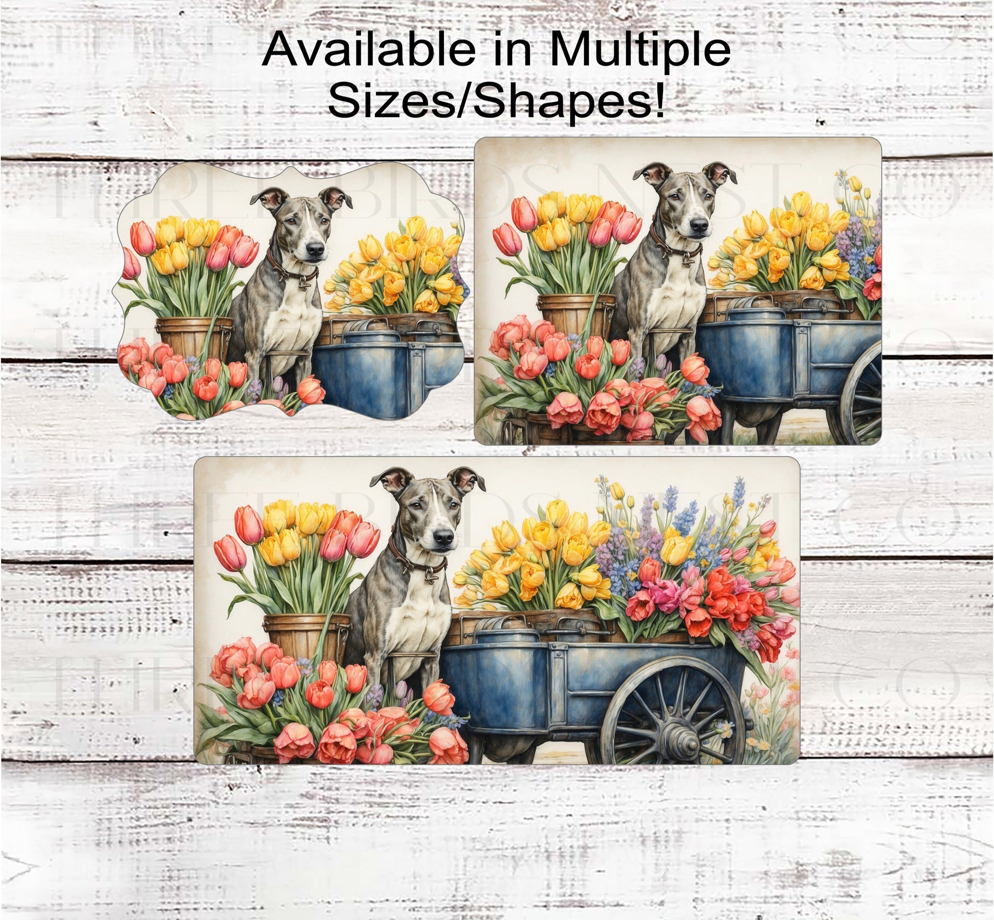 Spring Dog Wreath Sign - Greyhound Dog - Floral Wreath Sign