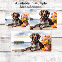 Spring Dog Wreath Sign - German Shorthaired Pointer Dog - Floral Wreath Sign - Lake House