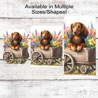 Dog Wreath Sign - Long-Haired Dachshund Dog - Spring Flowers - Floral Wreath Sign