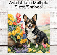 
              Dog Wreath Sign - Corgi Dog - Floral Wreath Sign
            