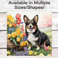 Dog Wreath Sign - Corgi Dog - Floral Wreath Sign