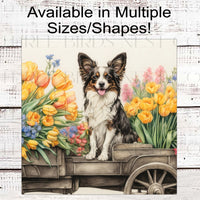 Dog Wreath Sign - Papillon Dog - Spring Flowers - Floral Wreath Sign