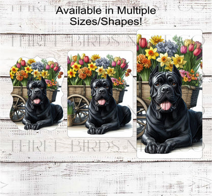 Spring Dog Wreath Sign - Black Cane Corso Dog - Floral Wreath Sign