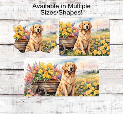 Spring Dog Wreath Sign - Golden Retriever Dog - Floral Wreath Sign