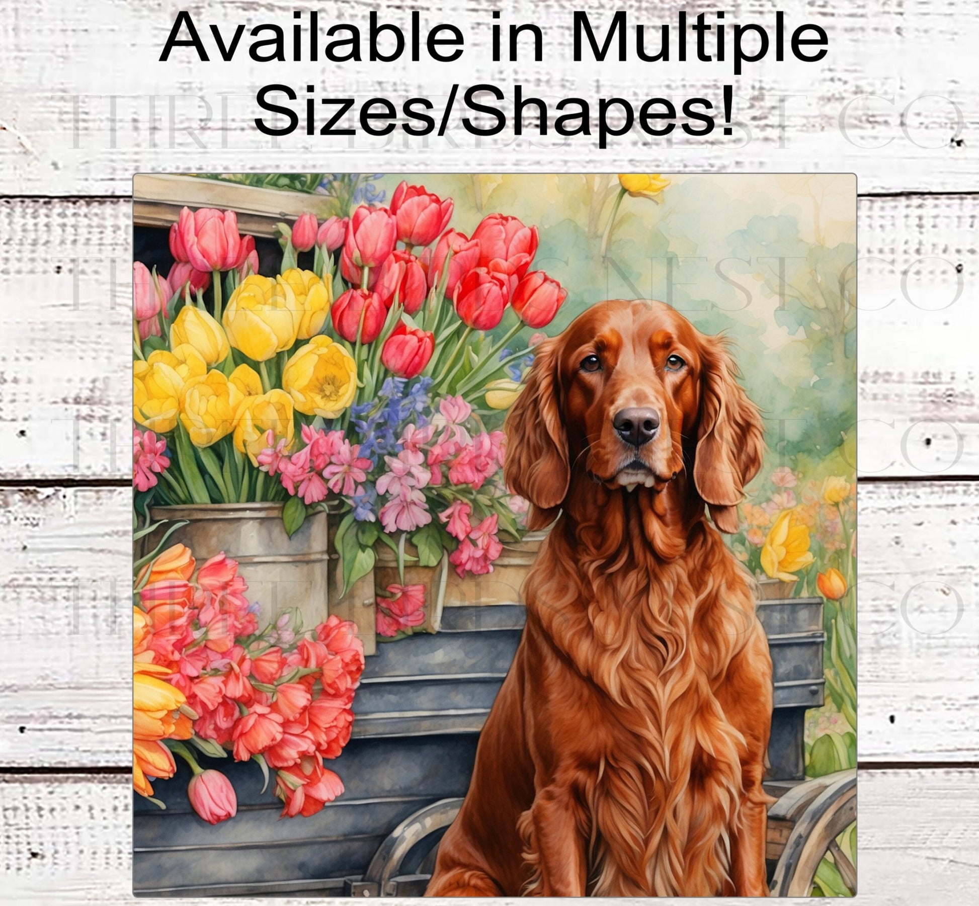 Spring Dog Wreath Sign - Irish Setter Dog - Floral Wreath Sign