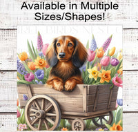
              Dog Wreath Sign - Long-Haired Dachshund Dog - Spring Flowers - Floral Wreath Sign
            