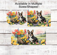 
              Dog Wreath Sign - Corgi Dog - Floral Wreath Sign
            