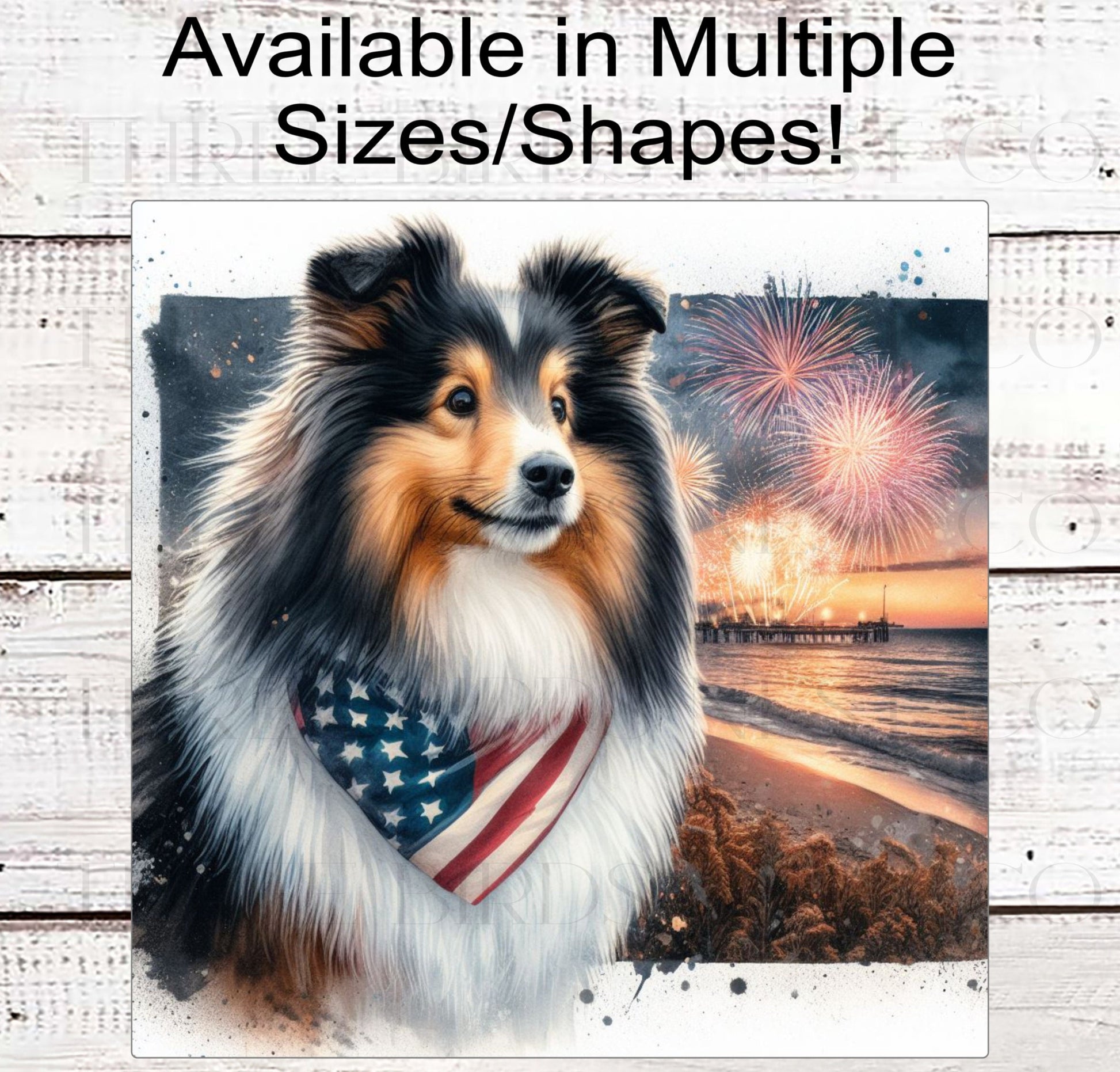 Patriotic Dog Wreath Signs - Shetland Sheepdog - Sheltie Dog - American Flag - Wiggle Butt - Beach Decor - Fireworks Sign - 4th of July