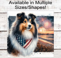 
              Patriotic Dog Wreath Signs - Shetland Sheepdog - Sheltie Dog - American Flag - Wiggle Butt - Beach Decor - Fireworks Sign - 4th of July
            