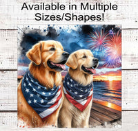 
              Patriotic Dog Wreath Signs - Golden Retriever Dogs - American Flag - Wiggle Butt - Beach Decor - Fireworks Sign - 4th of July
            