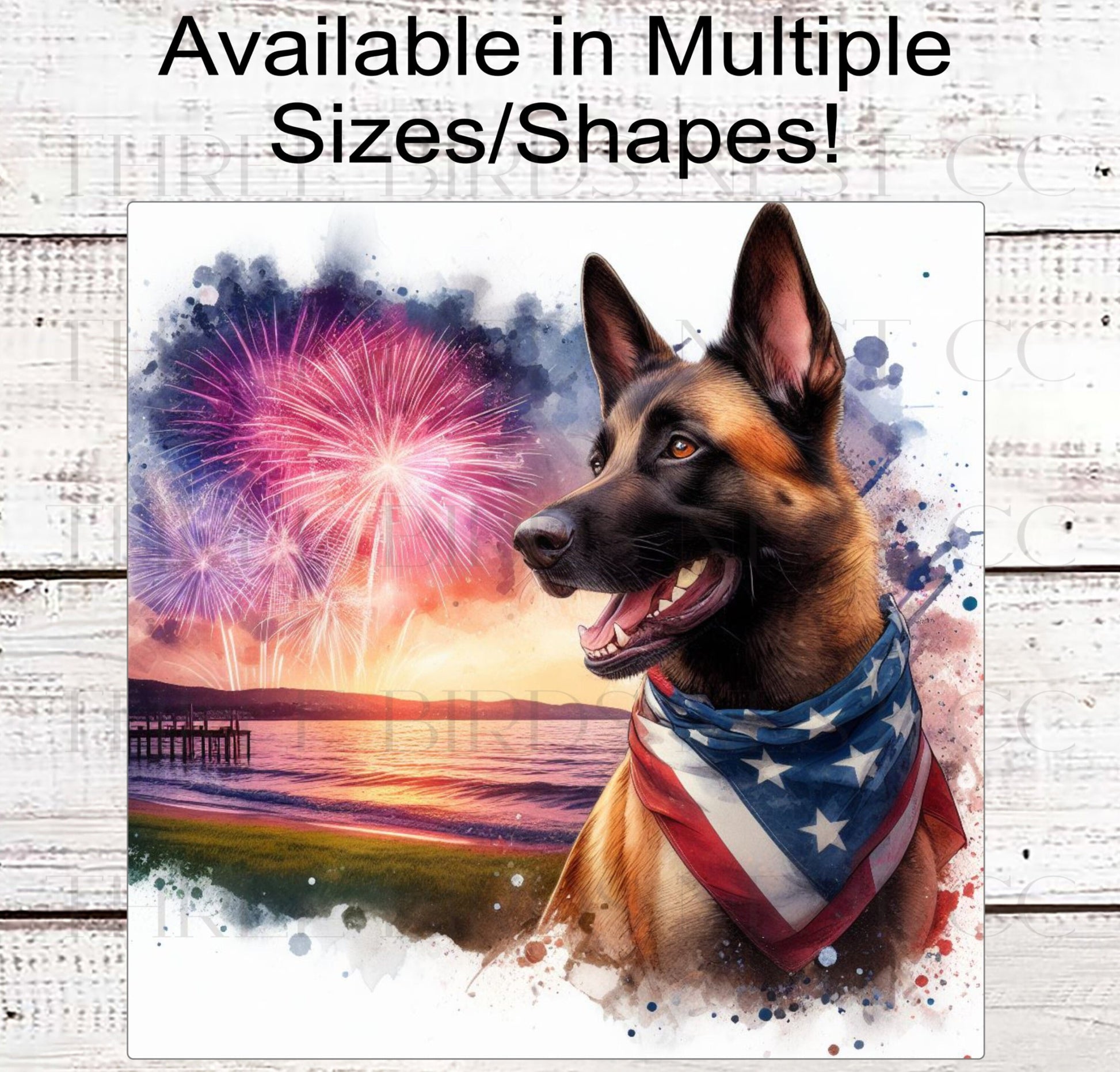 Patriotic Dog Wreath Signs - Belgian Malinois Dog - American Flag - Wiggle Butt - Beach Decor - Fireworks Sign - 4th of July