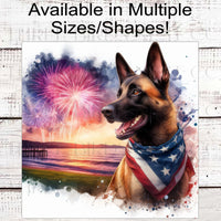 Patriotic Dog Wreath Signs - Belgian Malinois Dog - American Flag - Wiggle Butt - Beach Decor - Fireworks Sign - 4th of July